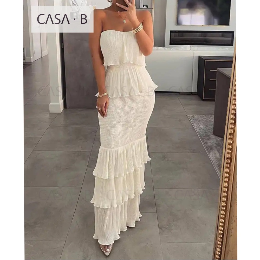 LAST ONE💫CASA B| Olivia Tiered Elegant Ruffle Hem Tiered Midi Party Dress